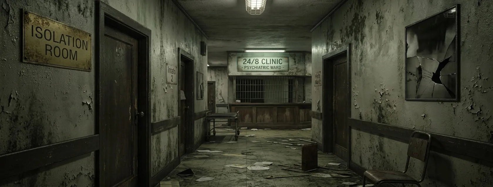 Dark corridor in the 24/8 Clinic